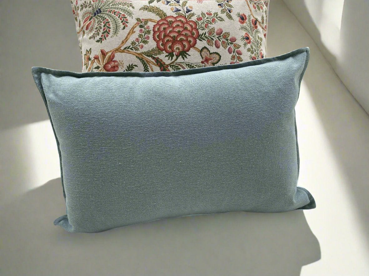Aqua dye washed linen and floral cushion