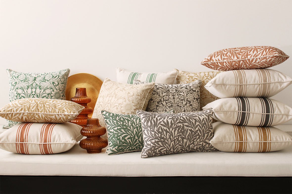 Eucalyptus & stripes & William Morris cushions