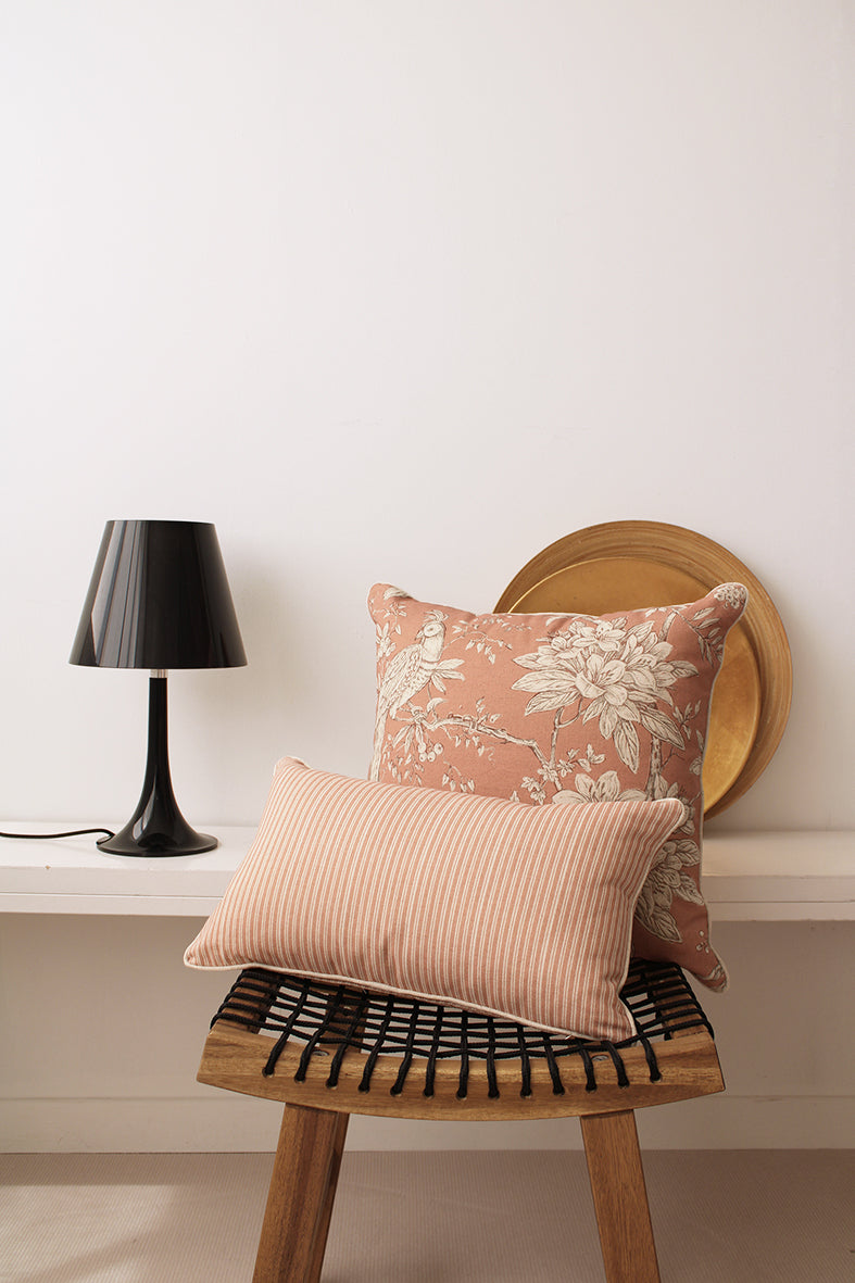 Old Pink Pheasant  & Stripes Linen Cushions