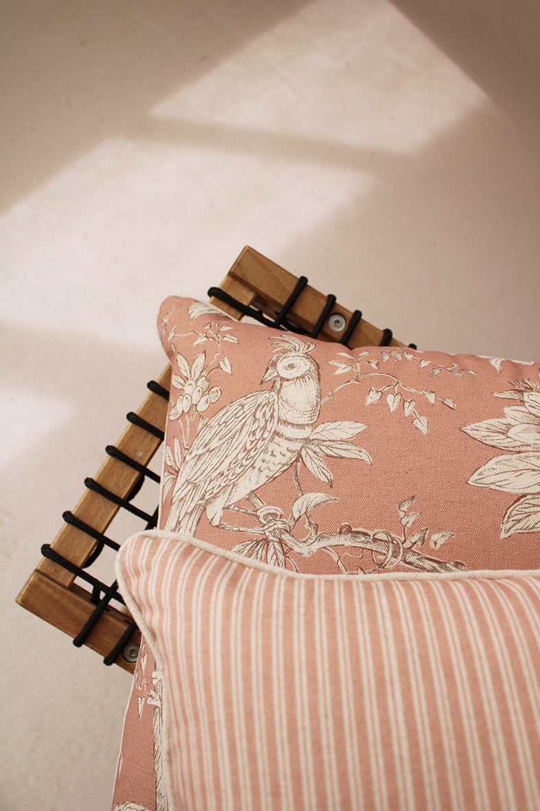 Old Pink Pheasent & stripes cushions