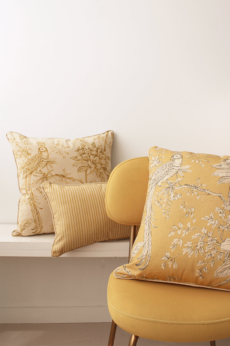 Pheasant Yellow Linen Cushion 50x50