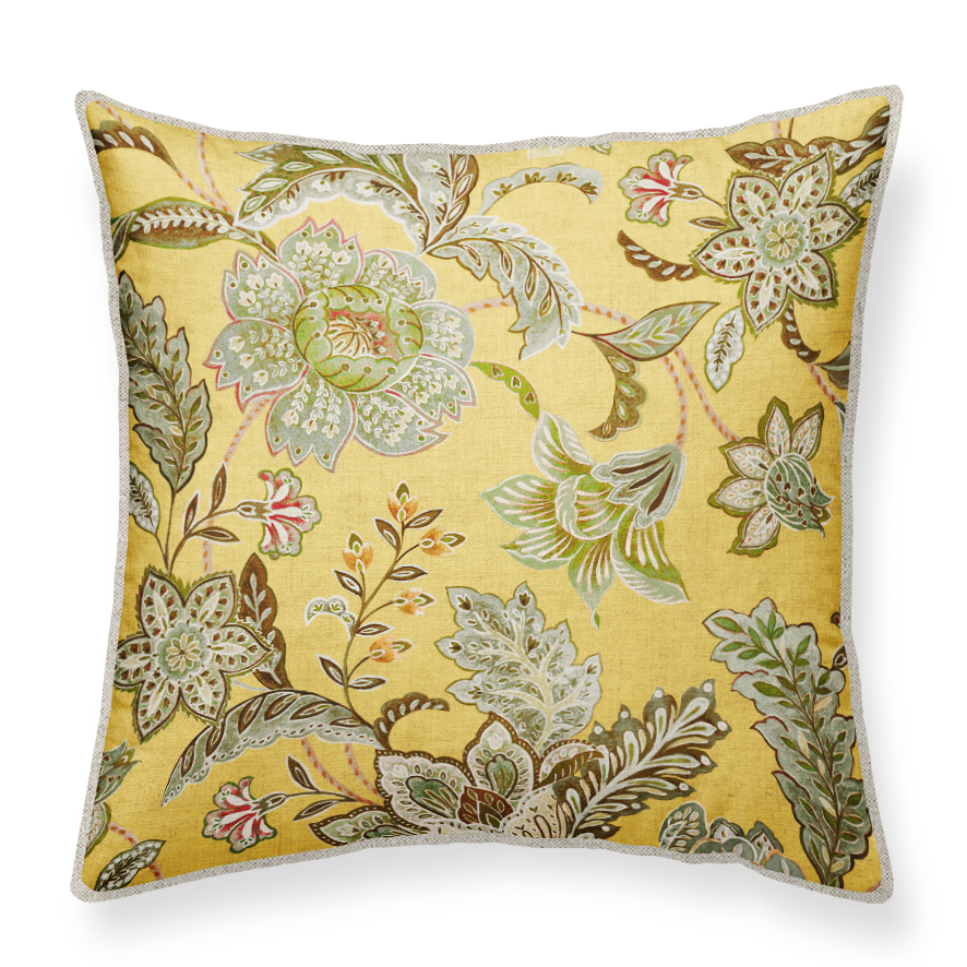 Decorative cushion 50x50cm with floral pattern on a yellow background