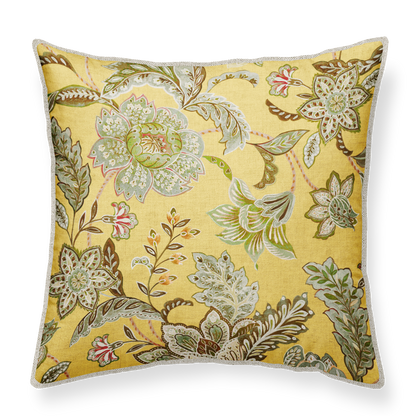 Decorative cushion 50x50cm with floral pattern on a yellow background