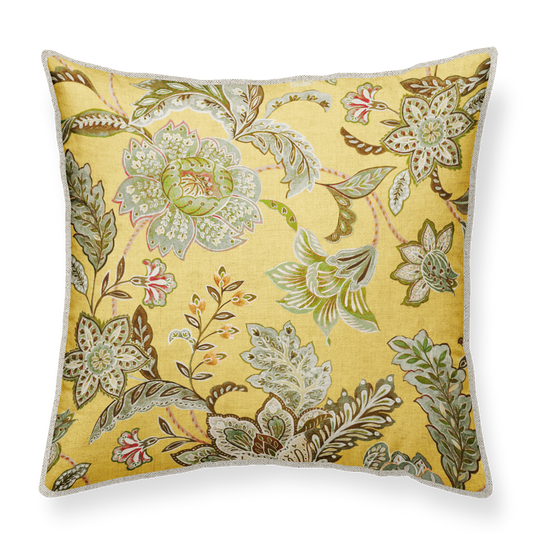 Decorative cushion 50x50cm with floral pattern on a yellow background