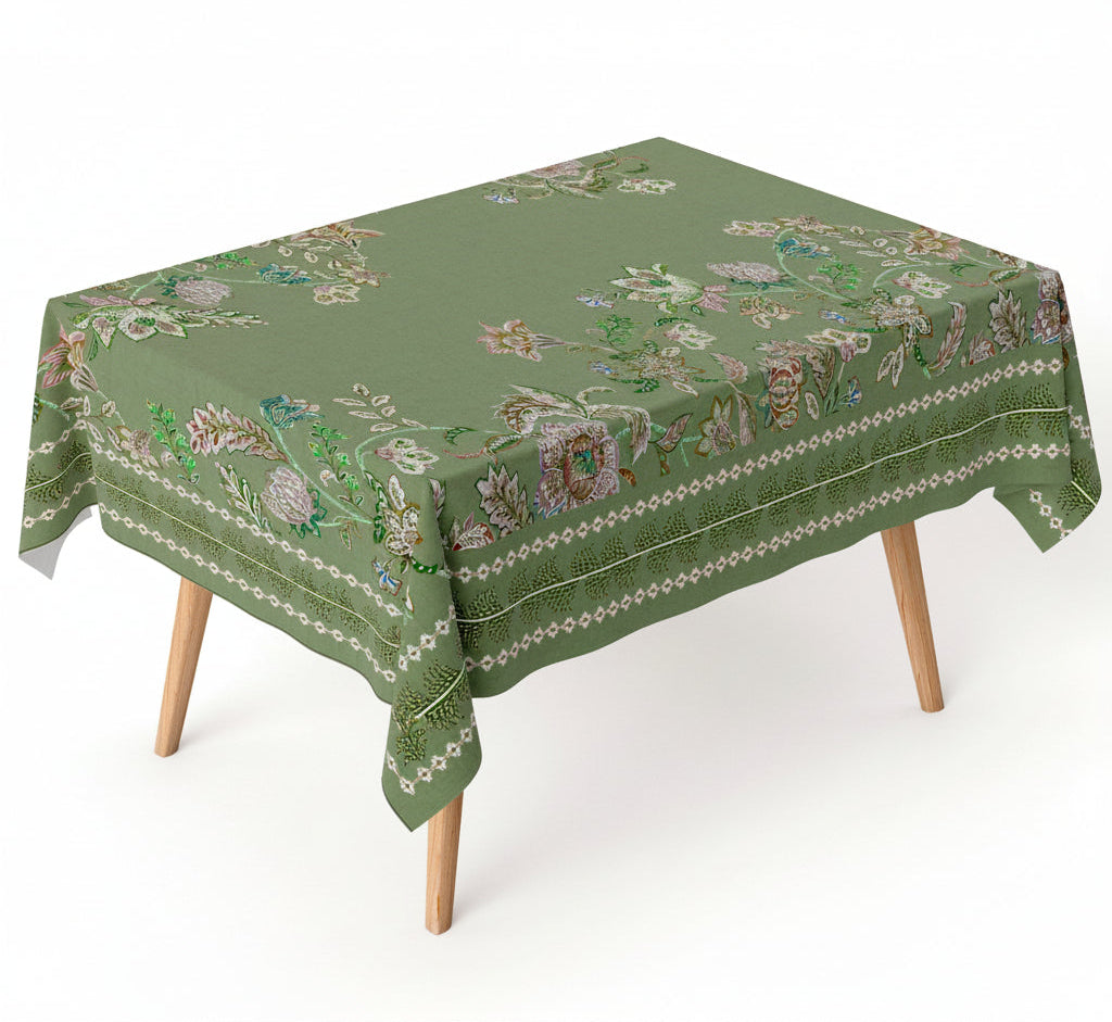 Tablecloth,  green, floral motif