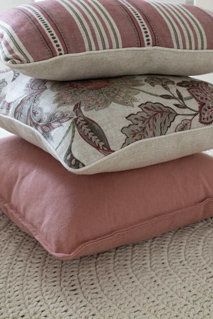 Pink striped Linen & Grace cushion measuring 30x50 inches, featuring soft fabric and stylish design.