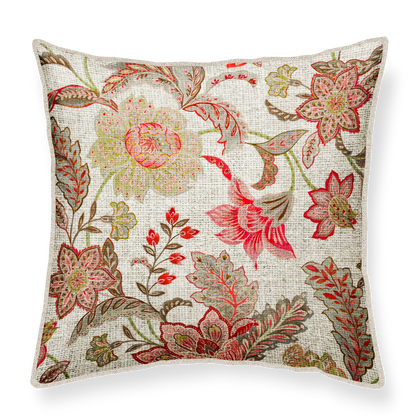 Floral patterned cushion 50x50 on a beige background. Viscose and linen