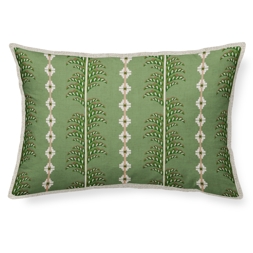 Cushion 30x50 cm .Cypress-like trees and Greek cross. The overall look is classical and botanical, blending Mediterranean motifs with a soft, vintage color palette. 
