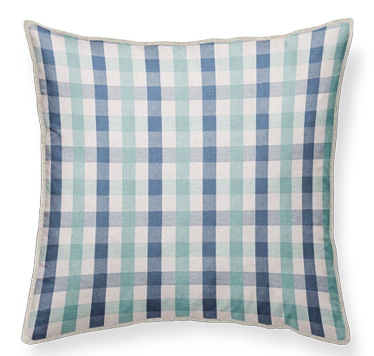 Checkered linen pillow with blue and green pattern, 50x50cm,  piping