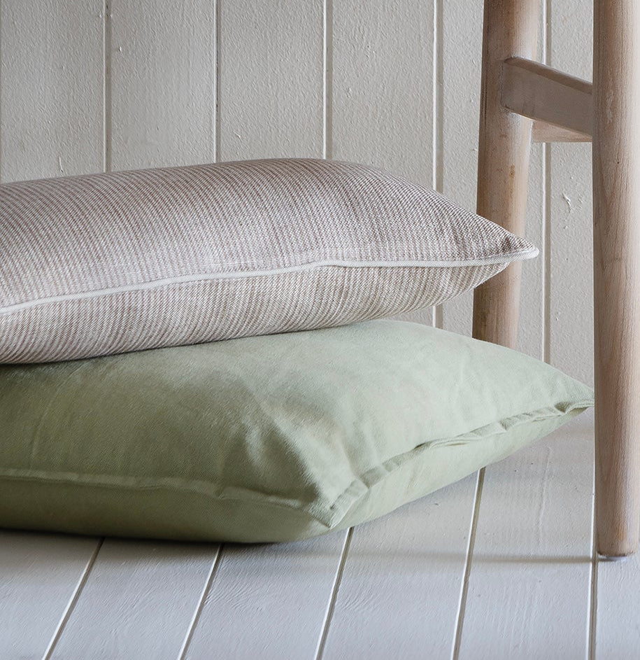 Cushion 50x30 linen and viscose striped beige