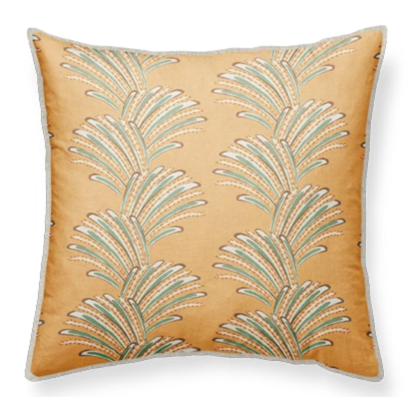 Decorative orange linen cushion with leaf pattern 50x50cm piping in linen boho chique 