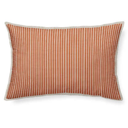 Striped pillow with terracotta white pattern on a white background