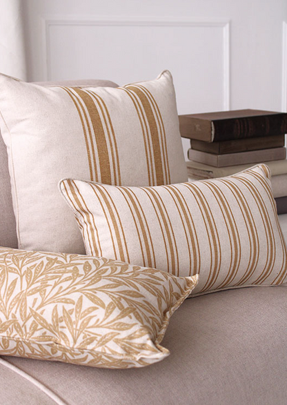 Linen cushion stripes  and Eucalyptus leaves yellow