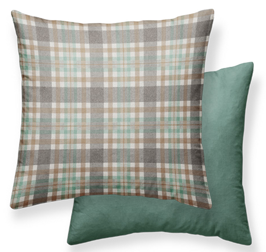 Plaid pillow and solid green pillow ; 45x45cm ; velvet; Checks Velvet cushions: durable home decor
