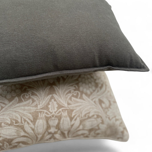 Beige Forrest 21 cushion by Linen & Grace with detailed stitching, showcasing soft fabric and minimalist design.