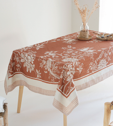 Terracotta tablecloth with floral pattern 150x250cm