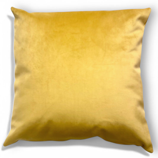 Velvet Radiant Yellow cushion by Linen & Grace, 45x45cm, soft textured velvet fabric with plush appearance.