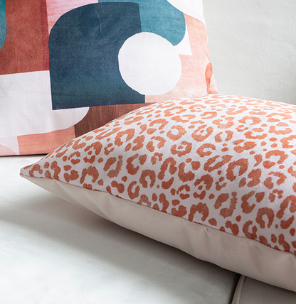 Velvet pink; Leopard print one side, plain beige other side; 45x30cm New Classic; A Touch of Colour