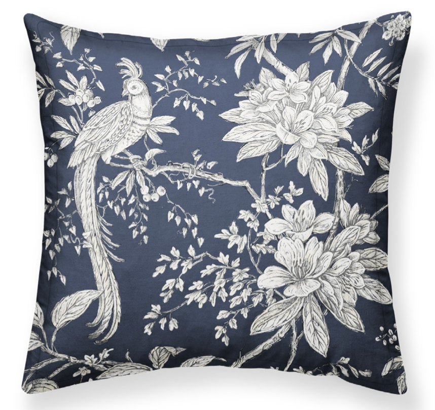 Linen cushions: blue floral design; dimensions 50x50cm; breathable linen fabric; with piping; vintage