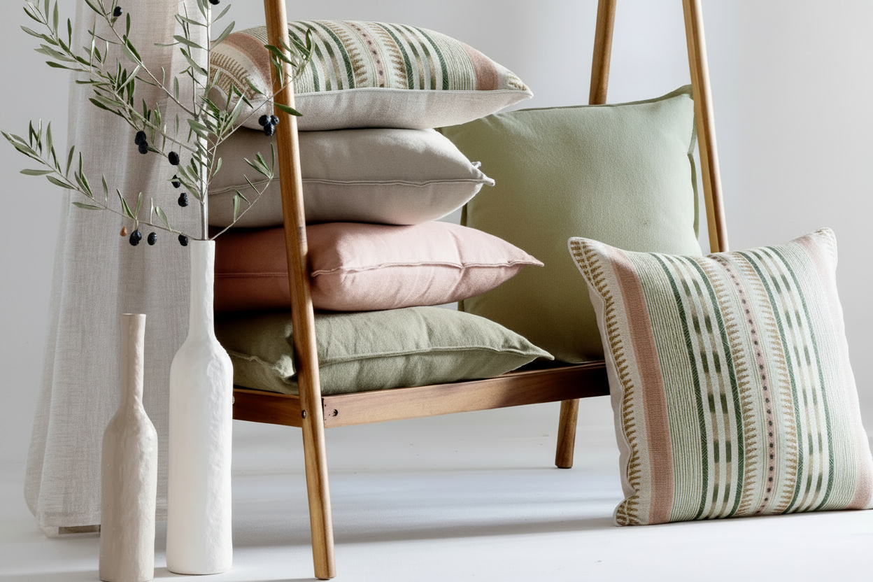 cushions in pastel pink and green colours 50x50