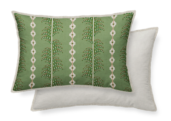 cushion 50x30cm green with pattern and plain other side
