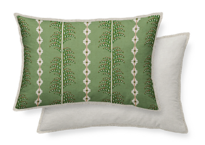 cushion 50x30cm green with pattern and plain other side