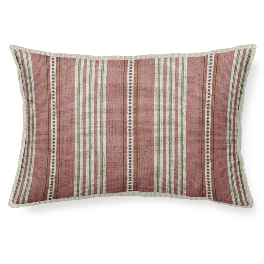 Striped pillow with pink and beige pattern on a white background